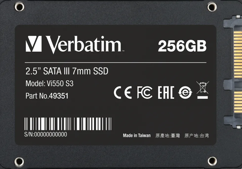 Verbatim Vi550 S3 SSD 2.5” SATA III 7mm 256GB