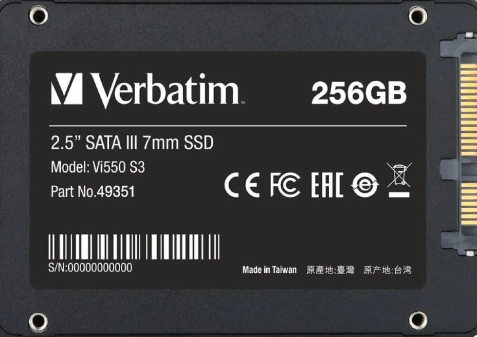 Verbatim Vi550 S3 SSD 2.5” SATA III 7mm 256GB
