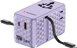 VERBATIM 70W 2C Retractable Universal Travel Adapter Purple