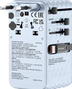 VERBATIM 70W 2C Retractable Universal Travel Adapter Blue