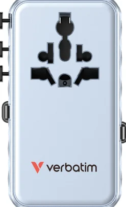 VERBATIM 70W 2C Retractable Universal Travel Adapter Blue