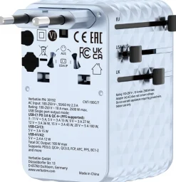 VERBATIM 100W Univ. Travel Adapter Retractable Cable Blue
