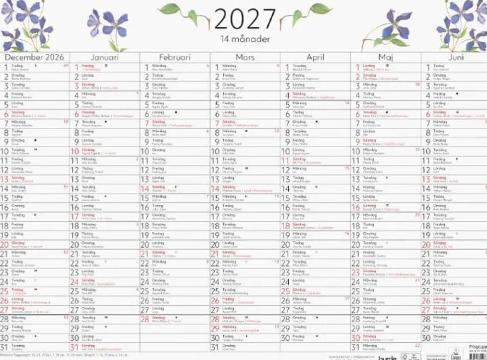 Väggblad 14-månader 2027