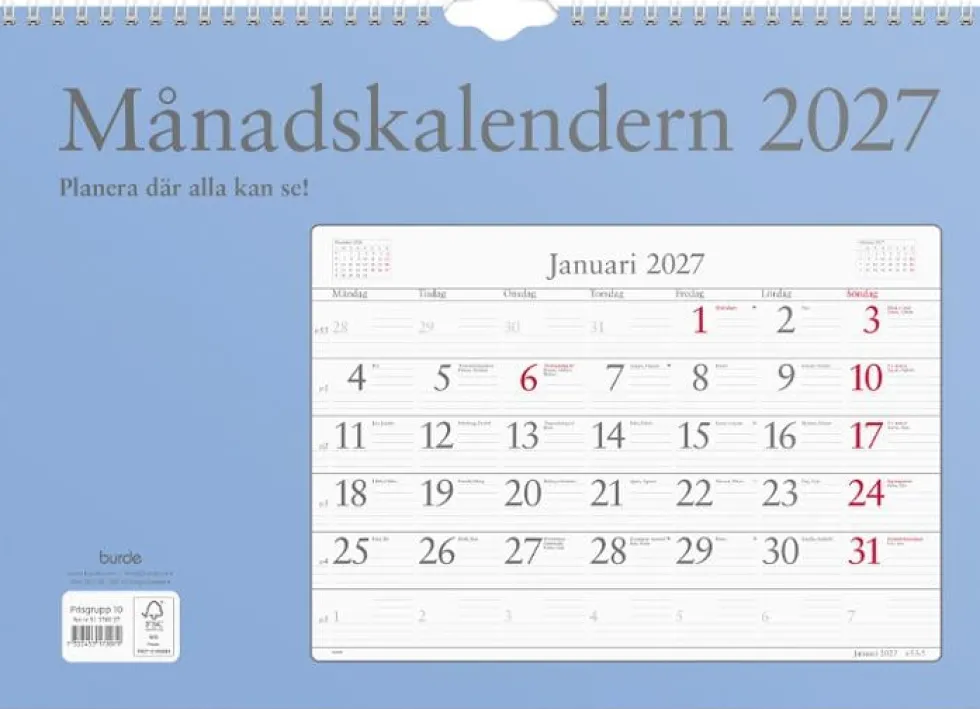 Väggkalender Månadskalendern 2027