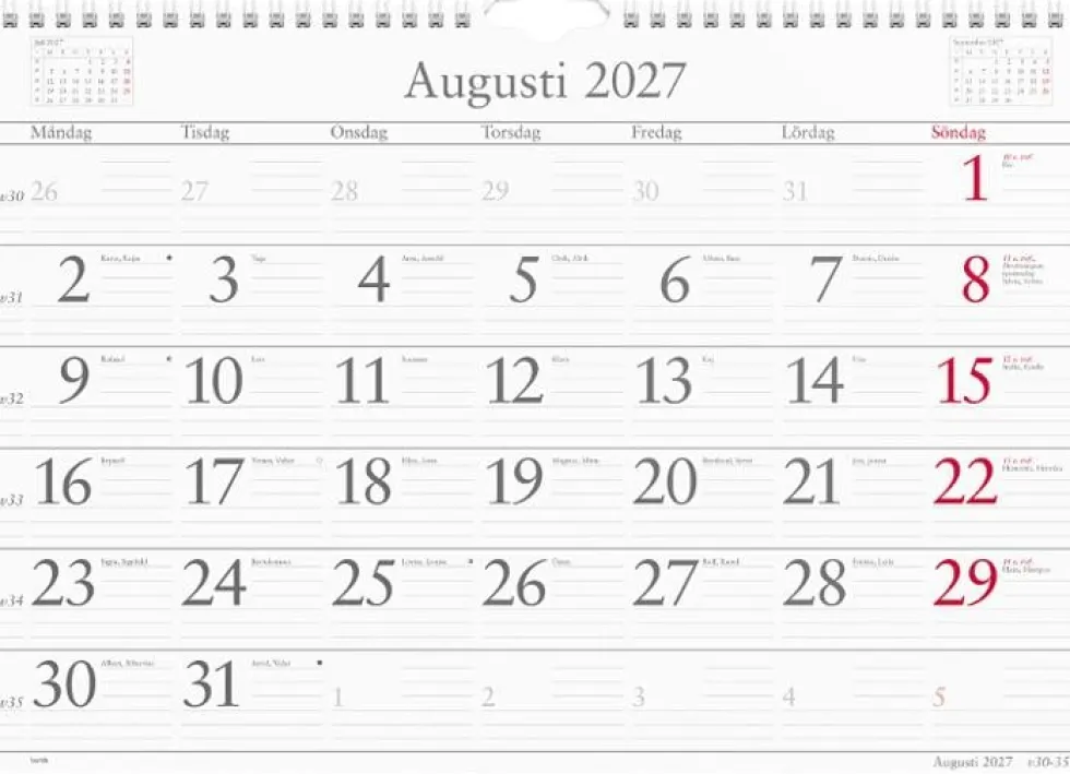 Väggkalender Månadskalendern 2027