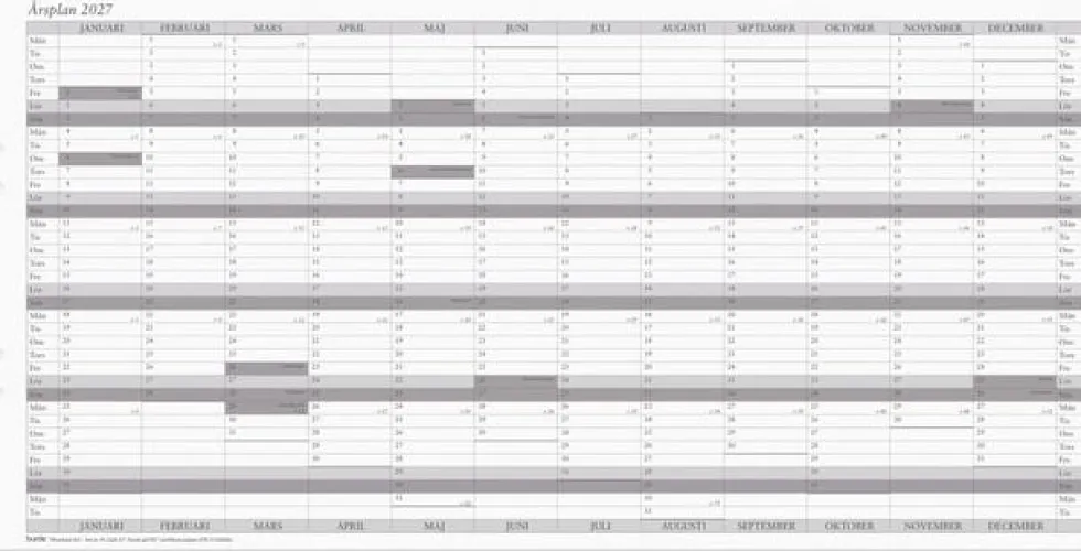 Väggkalender Årsplan 2027 5/fp