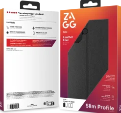 Zagg - Vikbart fodral för mobiltelefon - folio - läder - svart